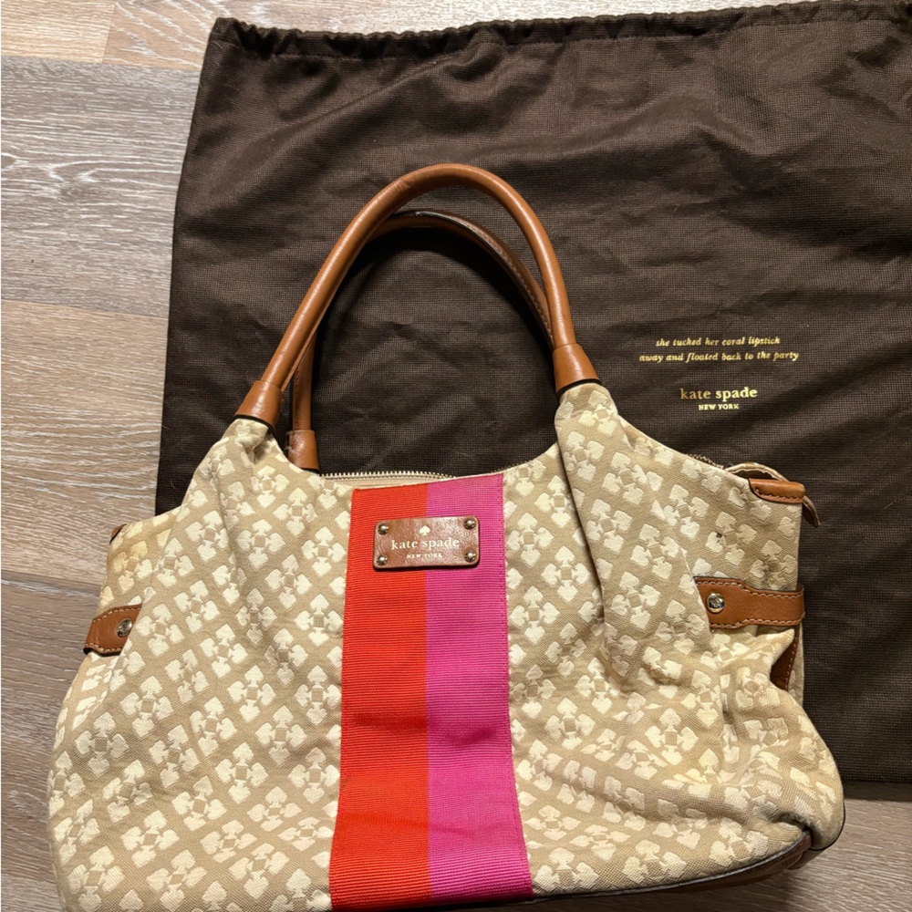 Kate Spade Tan and Pink Stripe Tote